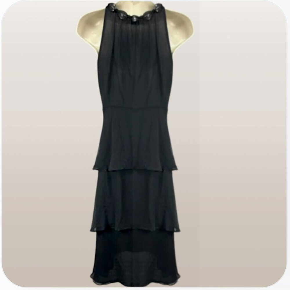 Elegant Black Tiered Sleevless High Neck Holiday Dress Size S 4-6